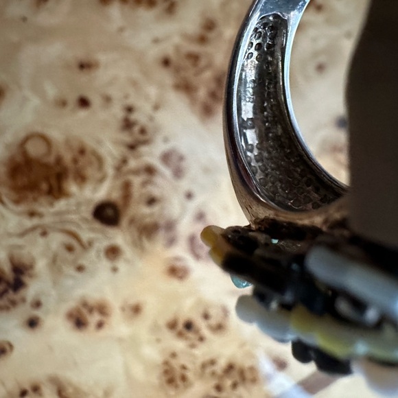 Whitney Kelly Sterling Silver Jadite & Mother of Pearl Figural Floral Ring Vtg - Picture 12 of 12